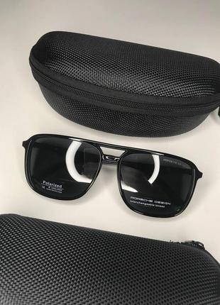 Мужские солнцезащитные очки porsche design черные глянцевые со шторкой поляризованные polarized антибликовые