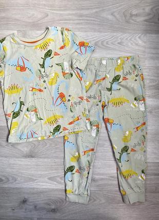 Пижама костюм футболка и брюки с динозаврами на мальчика 3-4 года