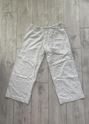 Белые широкие брюки лён