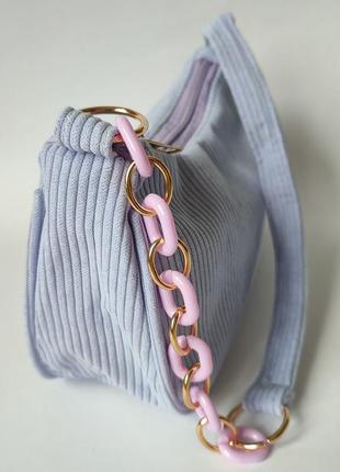 Вельветова бузкова сумочка багет3 фото