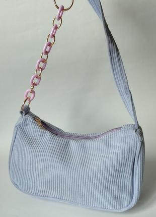 Вельветова бузкова сумочка багет5 фото