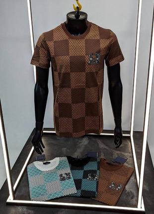 Брендова чоловіча футболка / якісна футболка louis vuitton в коричневому кольорі на літо