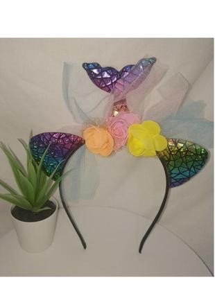 Маскарадный ободок хвост русалки с цветами и фатином + подарок