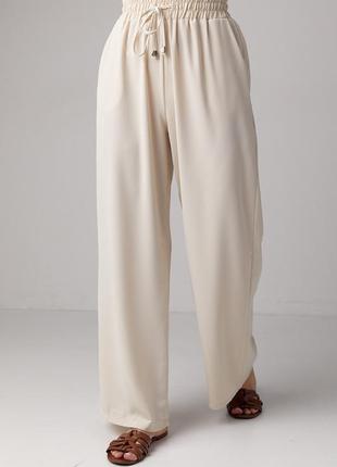 Вільні штани на гумці із зав'язками — бежевий колір, s (є розміри)