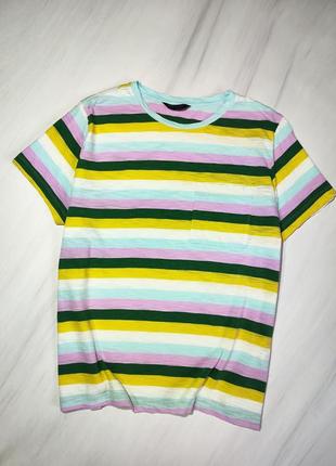 Marks & spencer белая котоновая футболка в полоску, с карманом