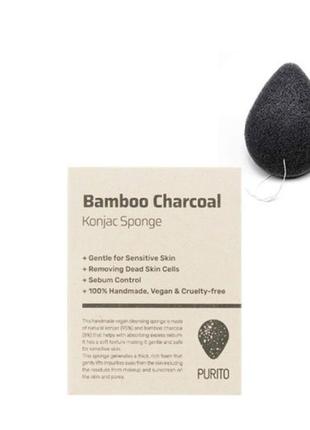 Спонж-конька с бамбуковым углем purito bamboo charcoal konjac sponge 7 g.