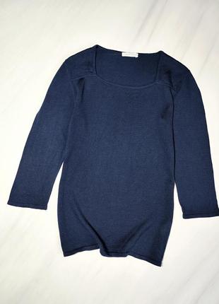 Caractere шелковый темно-синий легкий свитер с вырезом каре