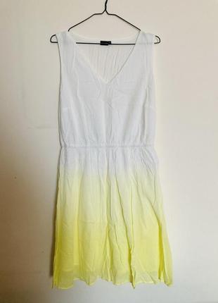 Яркое бело-желтое платье сарафан. легкое фирменное платье весна-лето