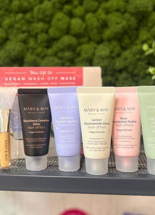 Набор глиняных мини-масок для лица mary & may vegan wash off mask mini gift set.