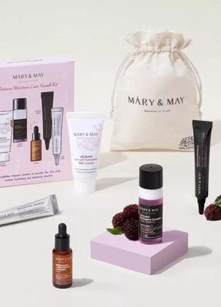 Набор миниатюр увлажняющей косметики с ежевикой mary & may intense moisture care travel kit