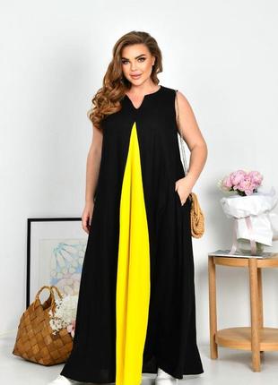 Стильное длинное льняное платье большого размера в расцветках рр 50-60