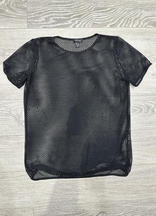 Трендовая футболка в сеточку, черная, состояние идеал, размер л