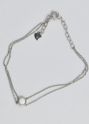 Серебряное браслет с белым опалом, размер 16,5 см x 0,1 см, вес: 1.6 г