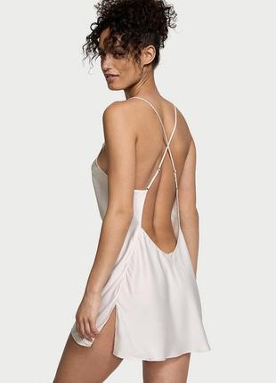 Пеньюар victoria’s secret satin open-back slip оригинал белая комбинация открытая спинка