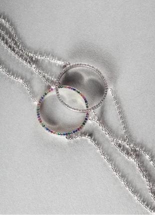 Серебряный браслет двусторонний с разноцветными и белыми фианитами "алиса", размер 17 см x 5 см, вес: 3.0 г