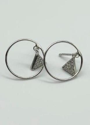 Срібні сережки з фіанітами трикутники геометрія