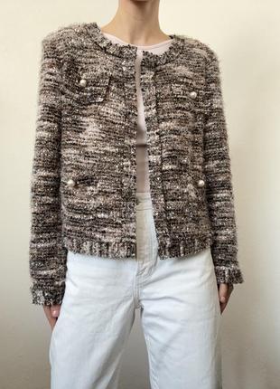 Твидовый пиджак брендовый жакет твидовый блейзер с жемчужинами оверсайз пиджака