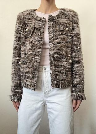 Твідовий піджак брендовий жакет твідовий блейзер з перлинами оверсайз піджак viva...