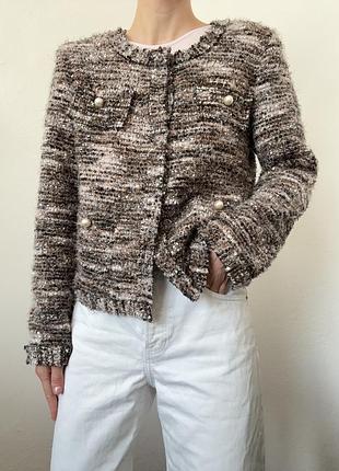 Твідовий піджак брендовий жакет твідовий блейзер з перлинами оверсайз піджак viva...
