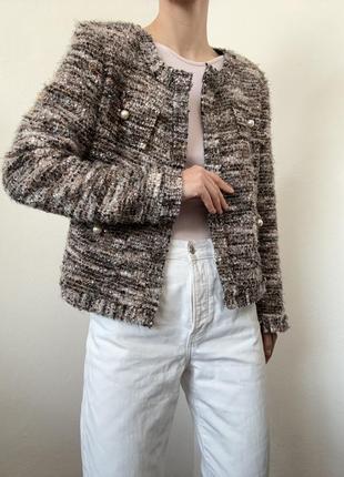Твідовий піджак брендовий жакет твідовий блейзер з перлинами оверсайз піджак viva...