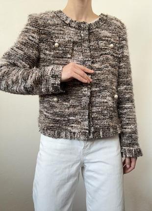 Твідовий піджак брендовий жакет твідовий блейзер з перлинами оверсайз піджак viva...
