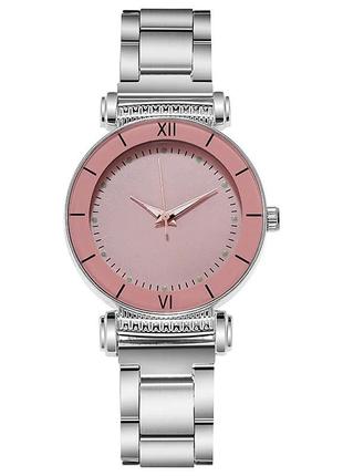 Женские часы классические с металлическим браслетом кварцевые розовые