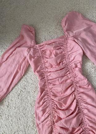 Рожеве плаття рожева сукня міні на завʼязках затяжках коротка коротке