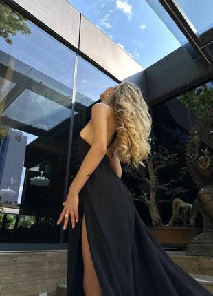 Чорна софтова сукня максі на бретелях з розрізами на ніжках та відкритою спиною xs s m l 42 44 46 487 фото