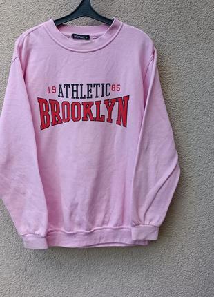 🔥 распродаж 🔥 розовый свитшот boohoo athletic brooklyn оверсайз