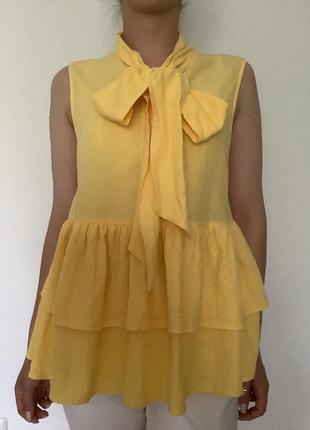 Желтая блуза жатка с бантом numph p.38 новая с бирками