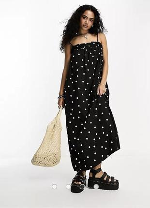 H&m сукня-сарафан polka dot із змішаної віскози з бавовною