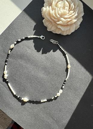 Черно-белый чокер чекер с жемчугом из жемчуга и бисера колье на шею 2024 украшение