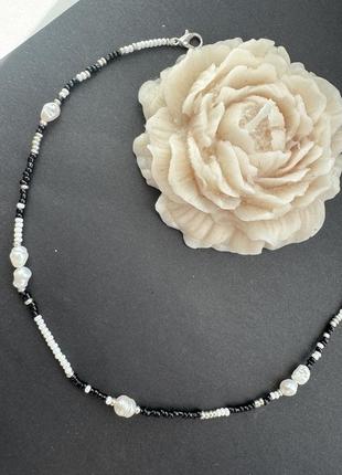 Черно-белый чокер чекер с жемчугом из жемчуга и бисера колье на шею 2024 украшение