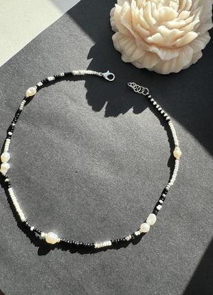 Черно-белый чокер чекер с жемчугом из жемчуга и бисера колье на шею 2024 украшение
