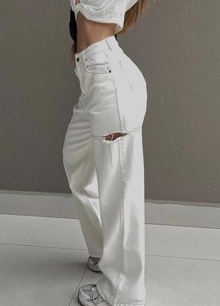 Женские прямые джинсы с разрезами на бедрах, белые молочные джинсы с разрезами по бокам zara1 фото