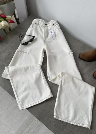 Женские прямые джинсы с разрезами на бедрах, белые молочные джинсы с разрезами по бокам zara7 фото