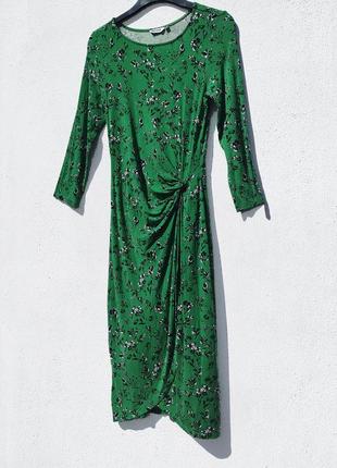 Зелёное цветочное мягенькое миди платье indiska турция