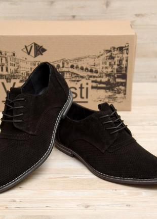Мужские замшевые кожаные летние туфли vankristi classic black