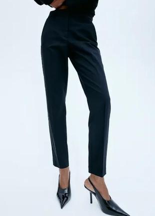 Классические зауженные темно -синие брюки со стрелками/высокая посадка
