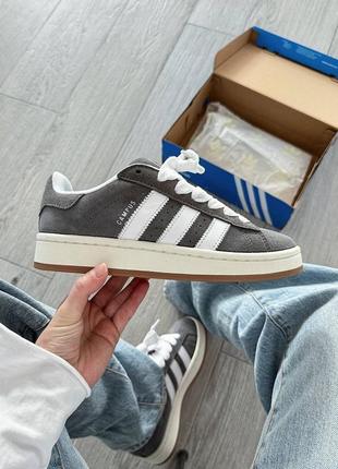 Трендові жіночі та чоловічі кросівки adidas campus 00s grey gum premium сірі