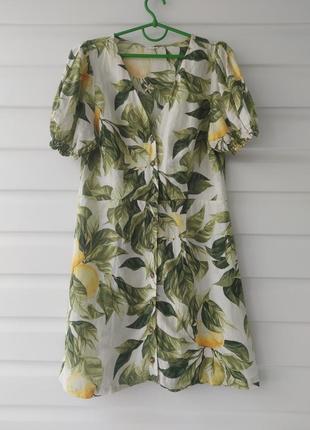 Коротке плаття h&mз плетеної тканини. лимони