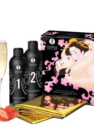 Гель для nuru масажу shunga oriental body-to-body - sparkling strawberry wine плюс простирадло