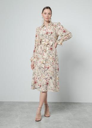 Бежевое платье-рубашка ciad из шелка в цветочный принт