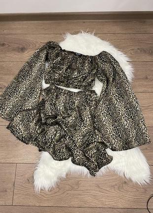 Леопардовый костюм топ юбка шёлковый