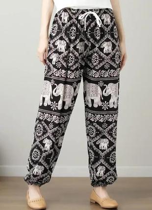 Легкі віскозні штани в індійському бохо етно стилі зі слонами