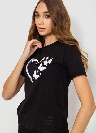 Жіноча футболка з принтом, колір чорний, 241r123