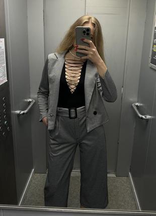 Женский стильный костюм пиджак и брюки клеш кюлоты гусиная лапка в стиле зара zara