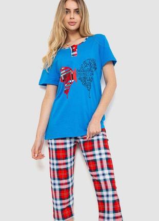 Жіноча піжама з принтом, колір синьо-червоний, 219r116