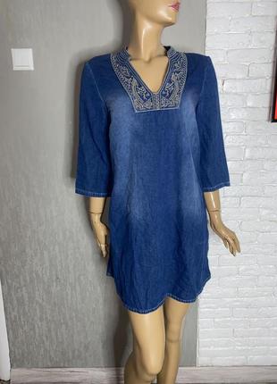 Джинсова сукня плаття з вишивкою в етностилі туніка blue73, xl