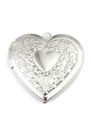 Медальон finding кулон сердце в сердце основа под вставку 21 мм х 17 мм сталлистый 29 мм x 29 мм